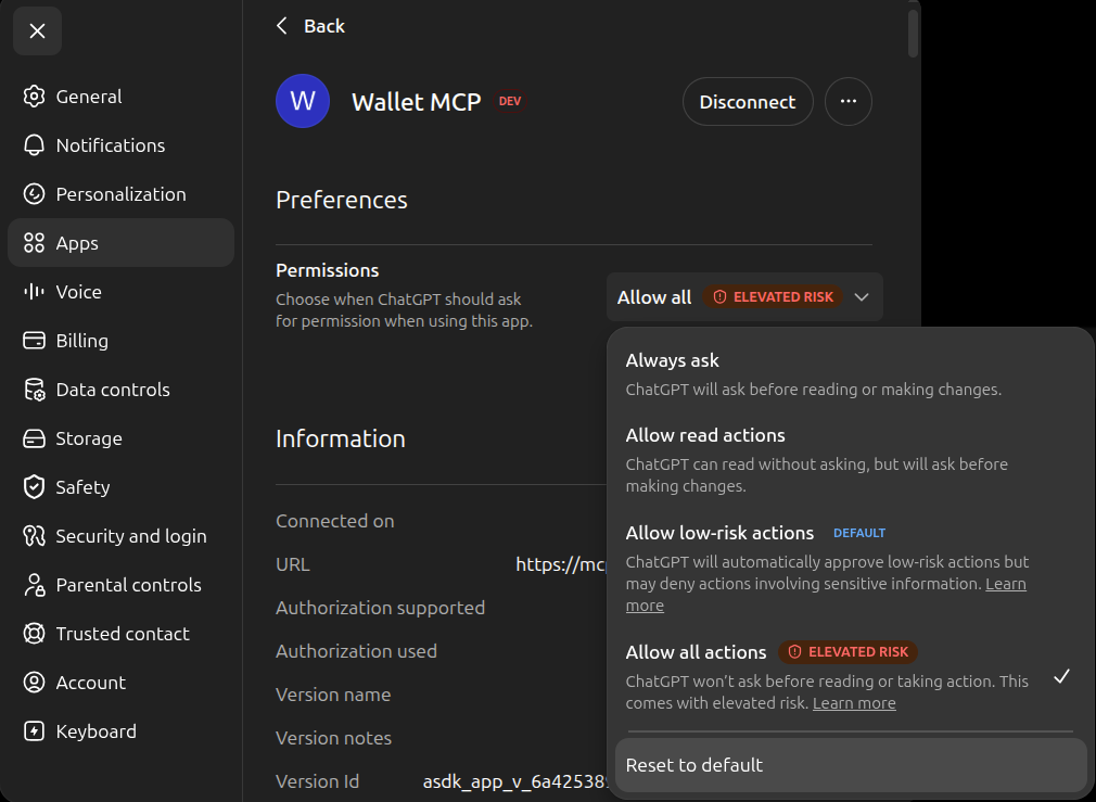 ChatGPT Tool Permissions